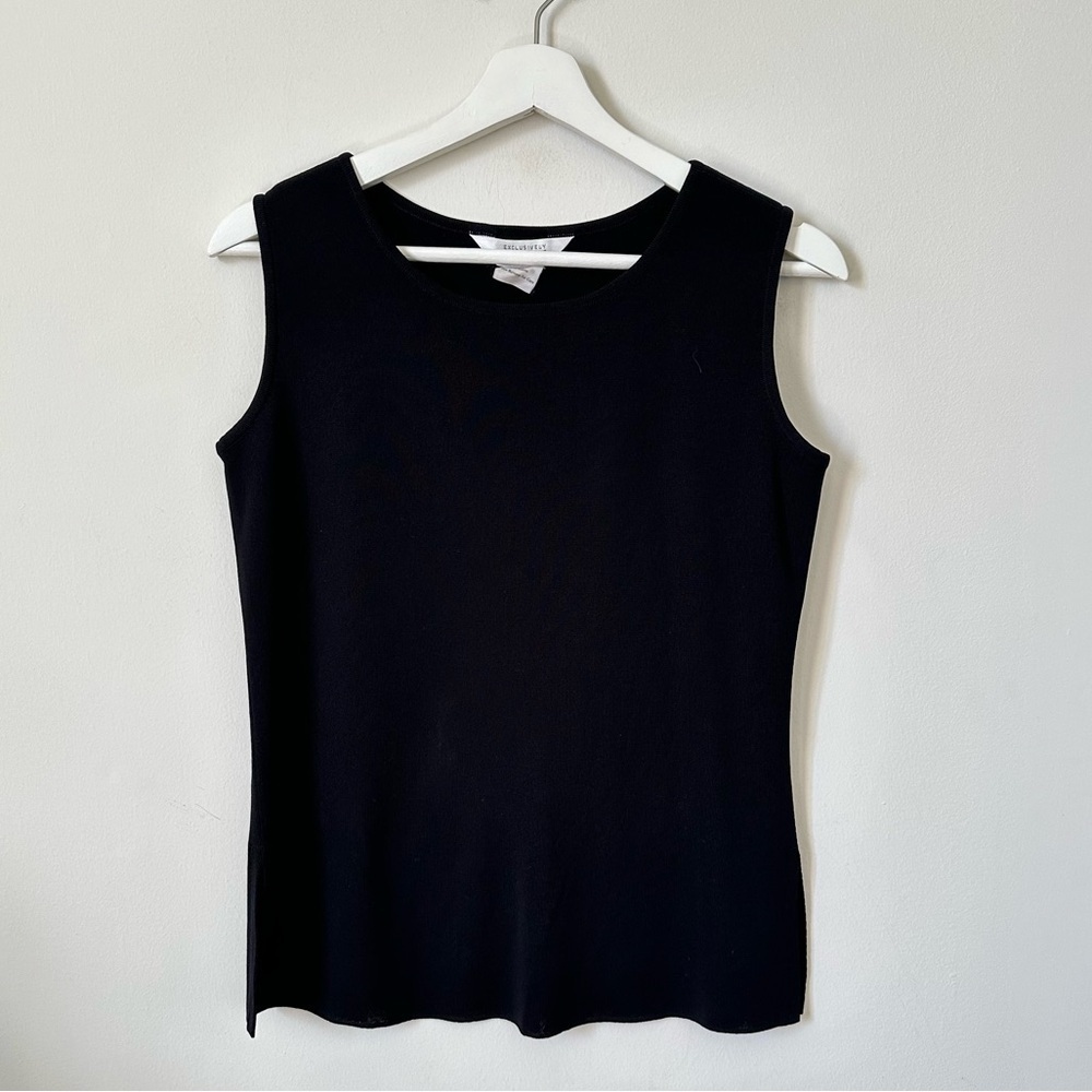 Misook Black Sleeveless Knit Shell Top Size XS Career Minimalist Classic